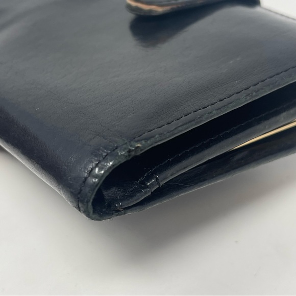 Coach Bifold Wallet Black Leather Women's 10 Slots & Kisslock Coin Area Vintage - Picture 9 of 16